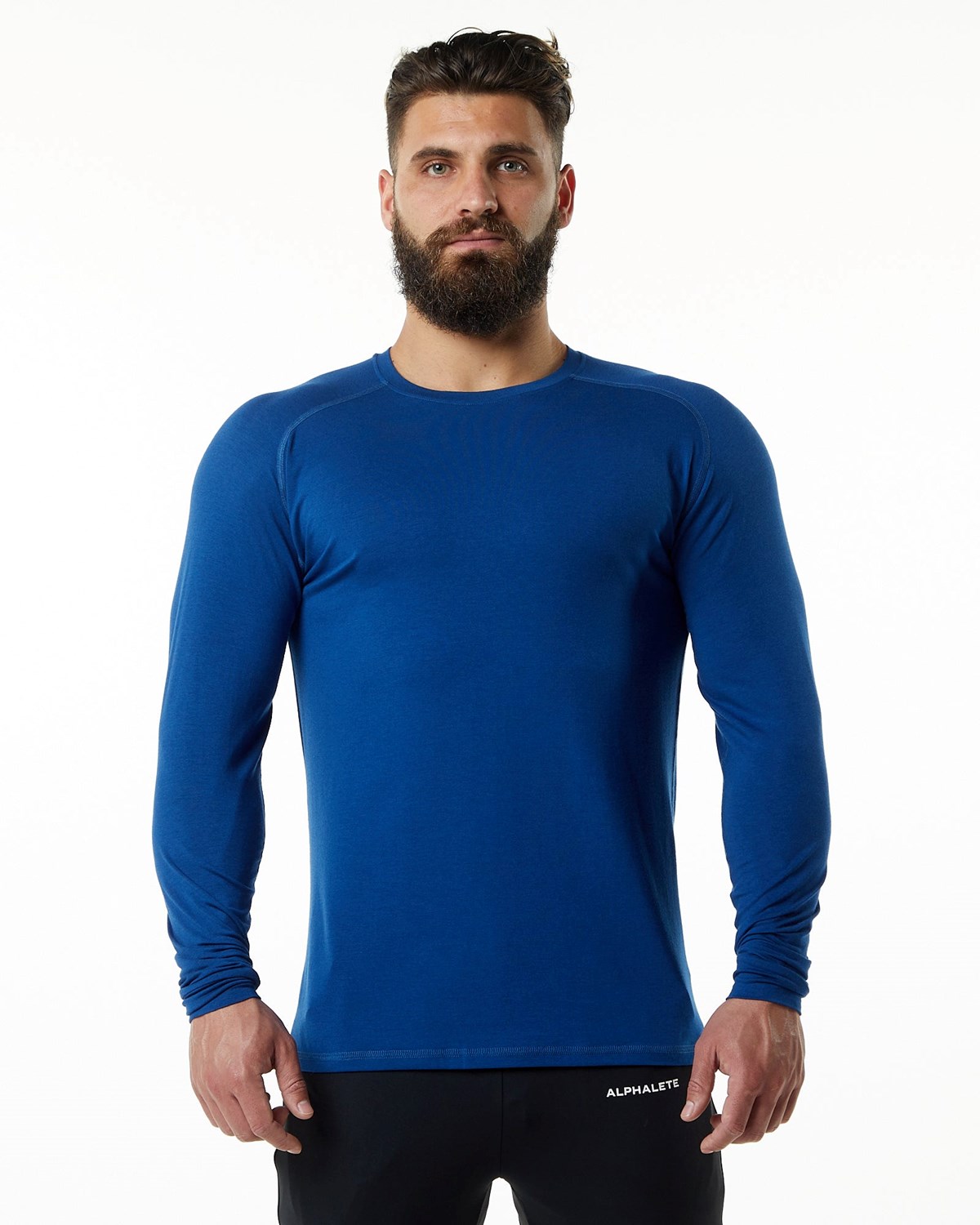 Alphalete Premium Epaulette Long Sleeve Tee Modre | 432-GTNSRM