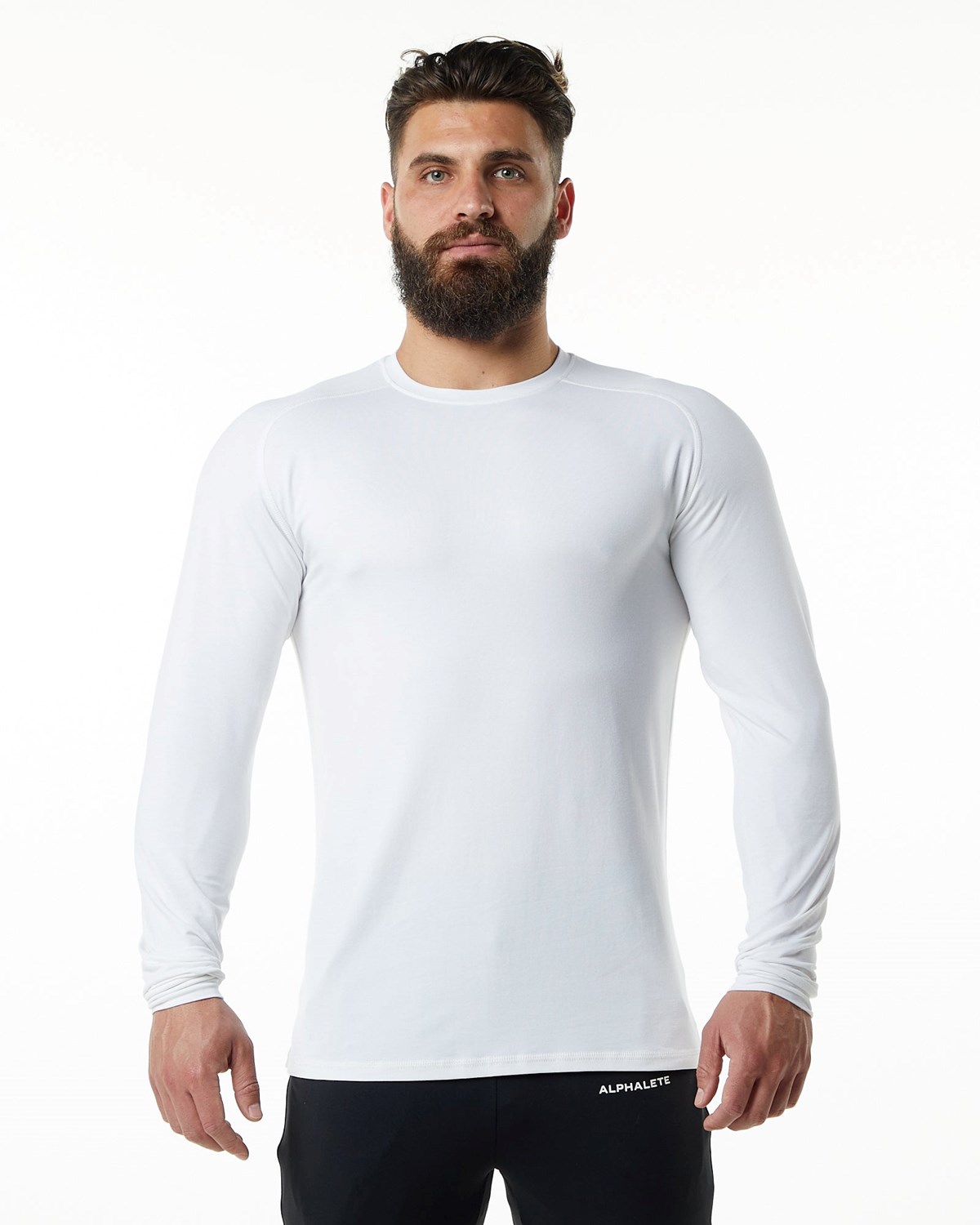 Alphalete Premium Epaulette Long Sleeve Tee Biele | 671-GJQXSB