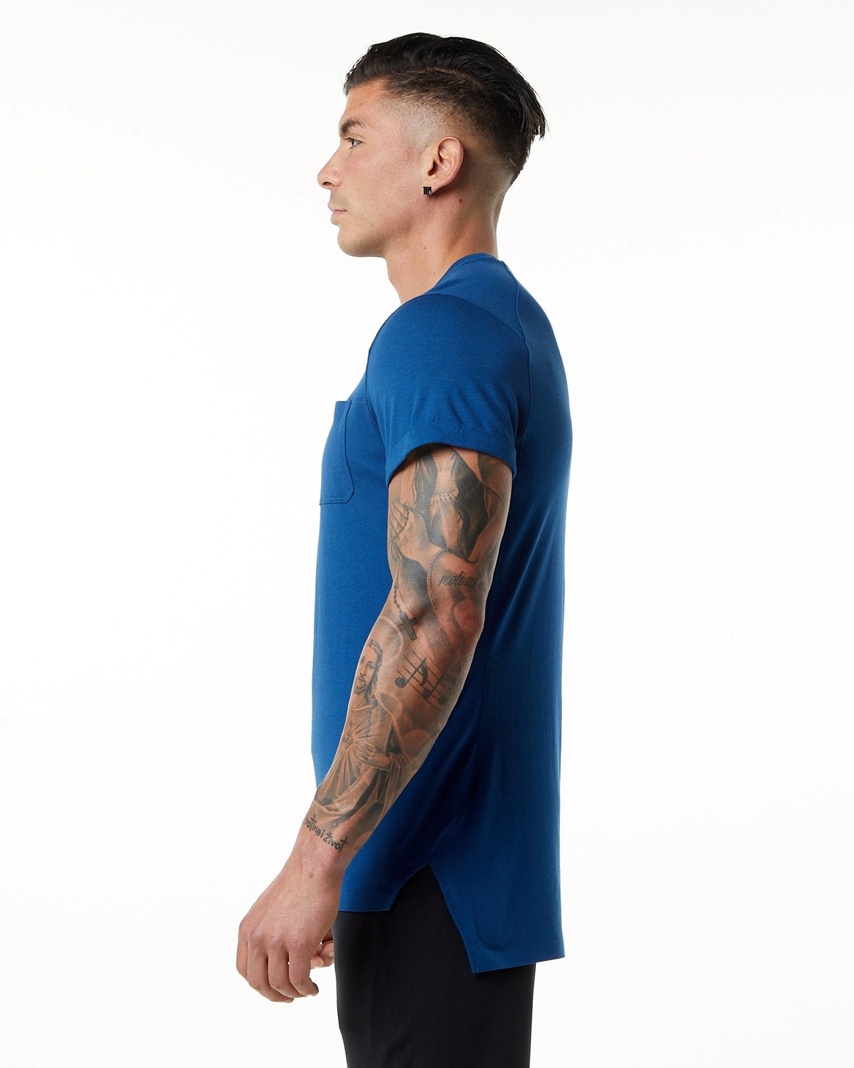 Alphalete Premium Kratke Sleeve Pocket Tee Modre | 264-PQBDIR