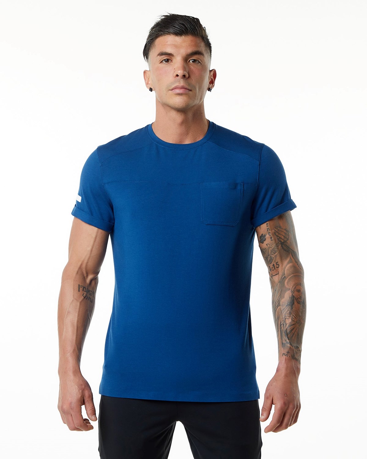 Alphalete Premium Kratke Sleeve Pocket Tee Modre | 264-PQBDIR