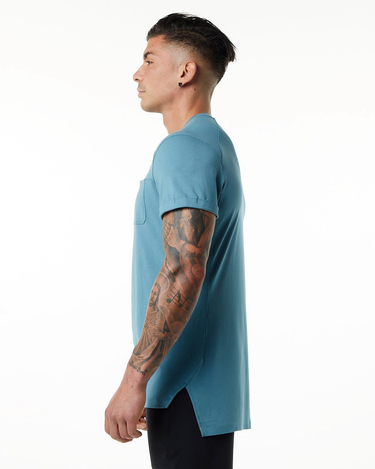 Alphalete Premium Kratke Sleeve Pocket Tee Modre | 681-EAYBMO