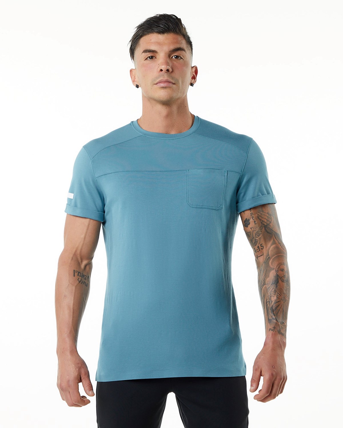 Alphalete Premium Kratke Sleeve Pocket Tee Modre | 681-EAYBMO