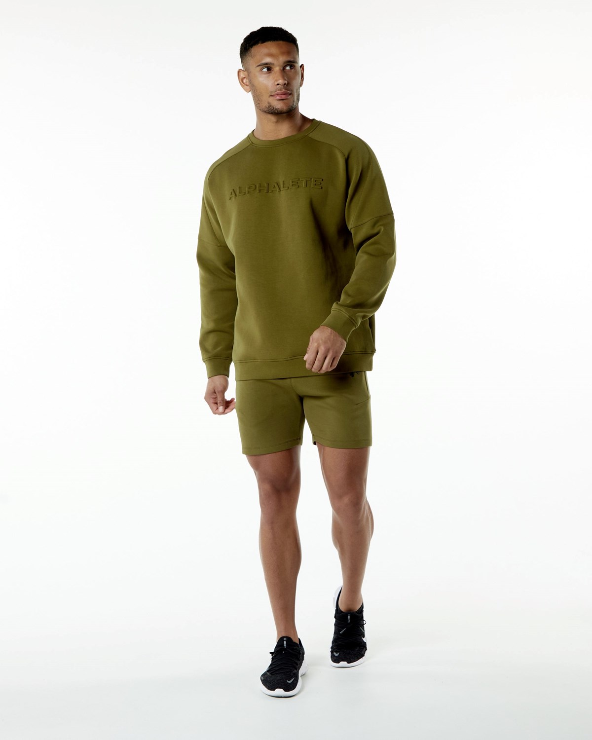 Alphalete Relaxed Interlock Knit Pullover Moss | 071-HZWUAD