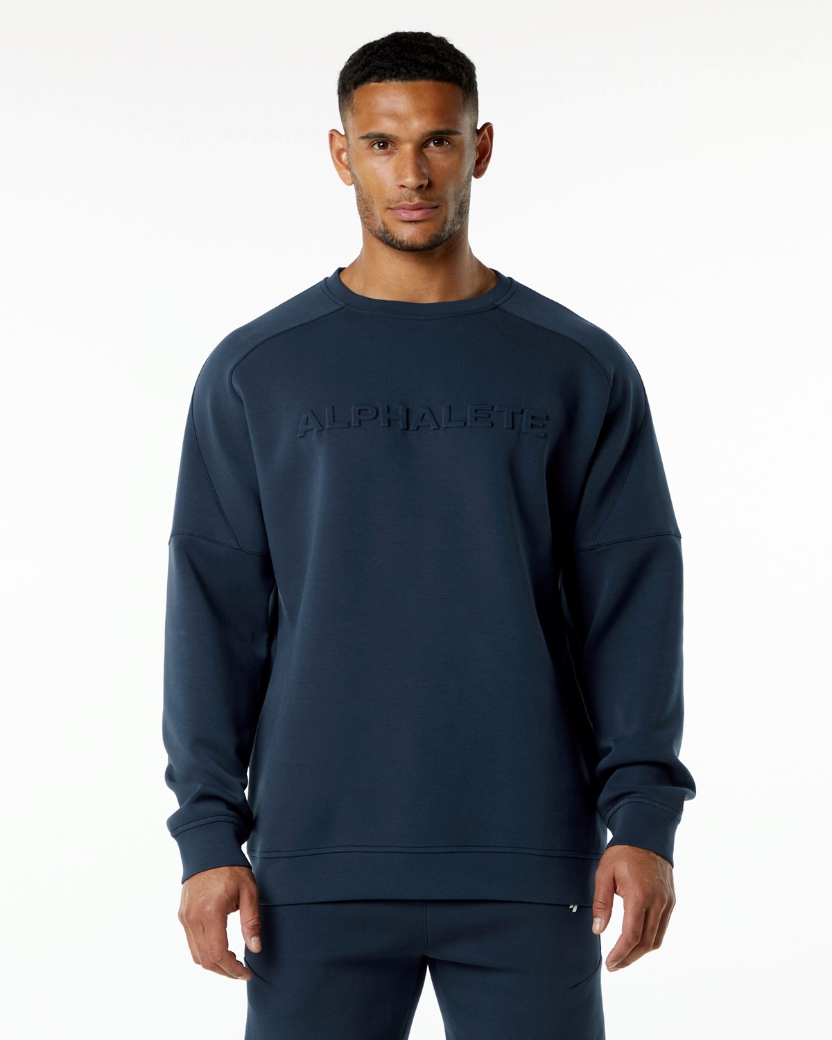 Alphalete Relaxed Interlock Knit Pullover Námornícka Modrá | 498-DSITRH