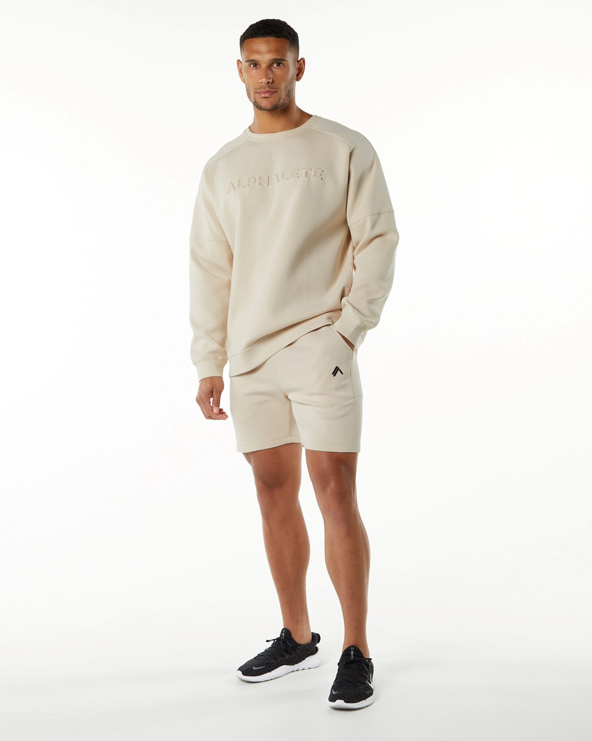 Alphalete Relaxed Interlock Knit Pullover Vanilla | 715-BJARMD