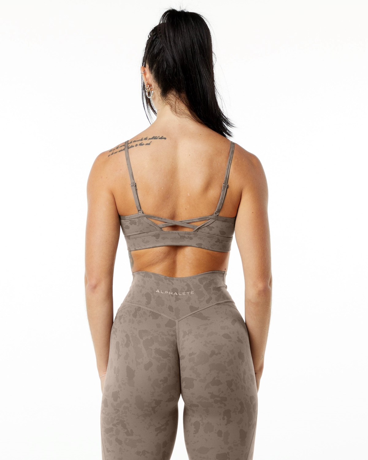 Alphalete Single Brushed Bra Pebble Print Mocha | 302-FJGIQU