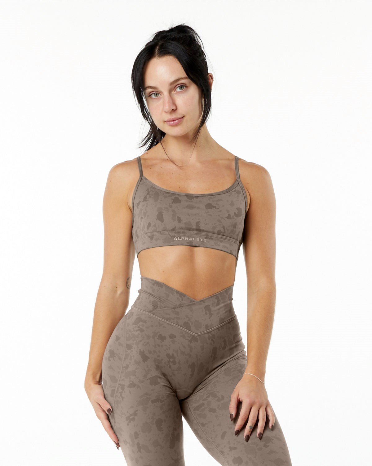 Alphalete Single Brushed Bra Pebble Print Mocha | 302-FJGIQU