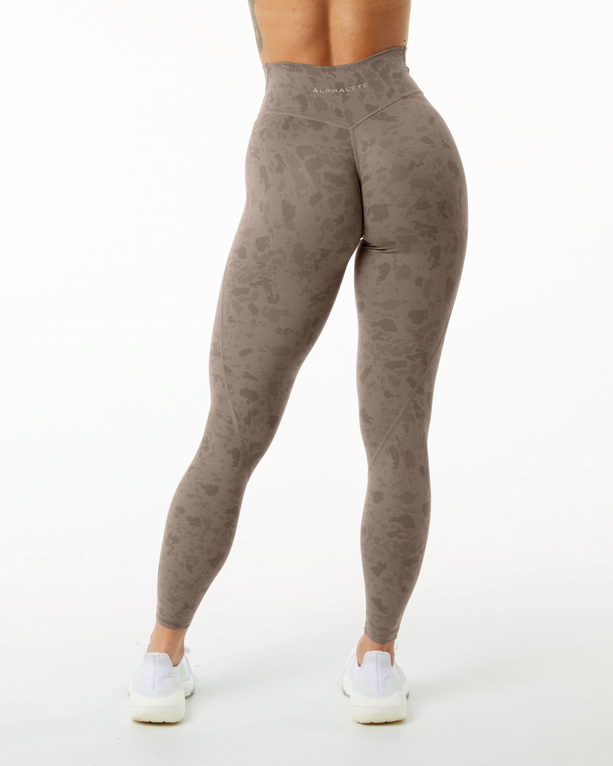 Alphalete Single Brushed Cross-Wrapped Legging Pebble Print Mocha | 637-FLPNKW