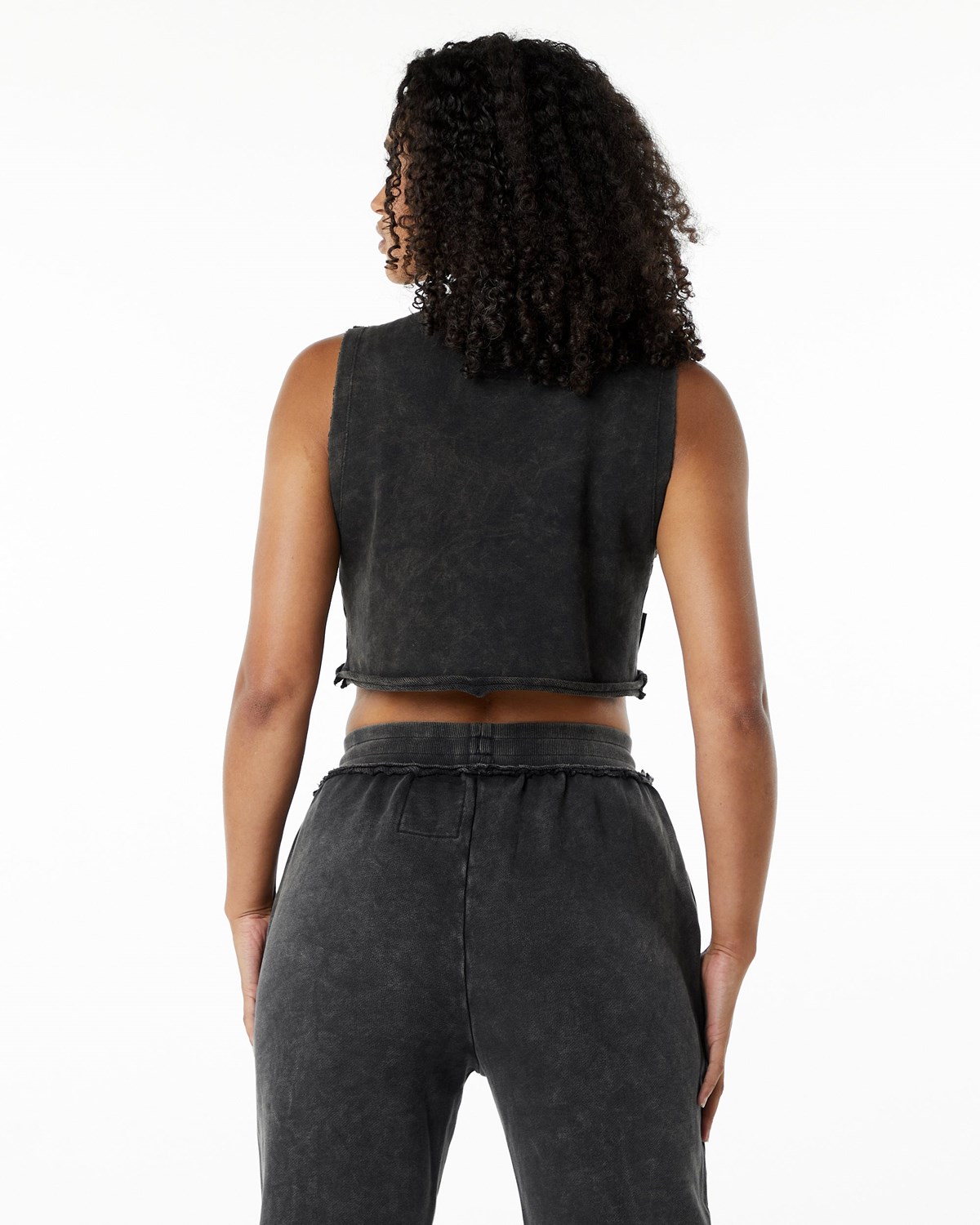 Alphalete Stredne-Weight Washed Terry Crop Cutoff Onyx | 380-JKSMWC