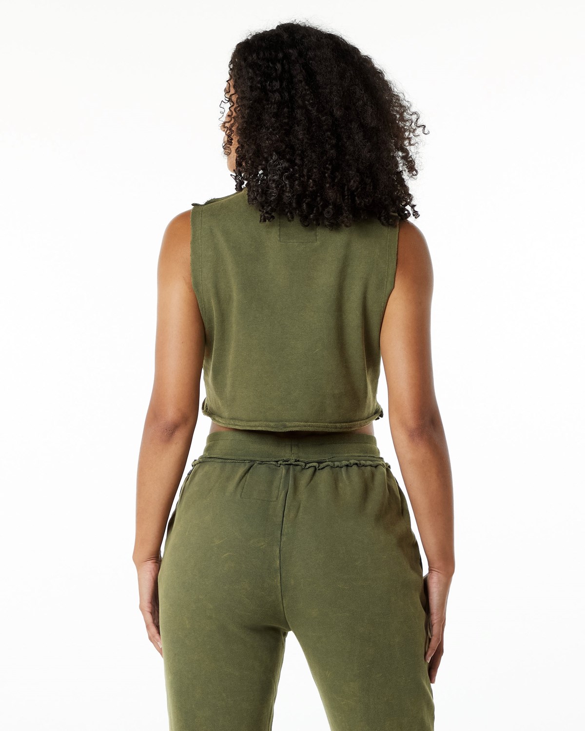 Alphalete Stredne-Weight Washed Terry Crop Cutoff Zelene | 572-APFRSC