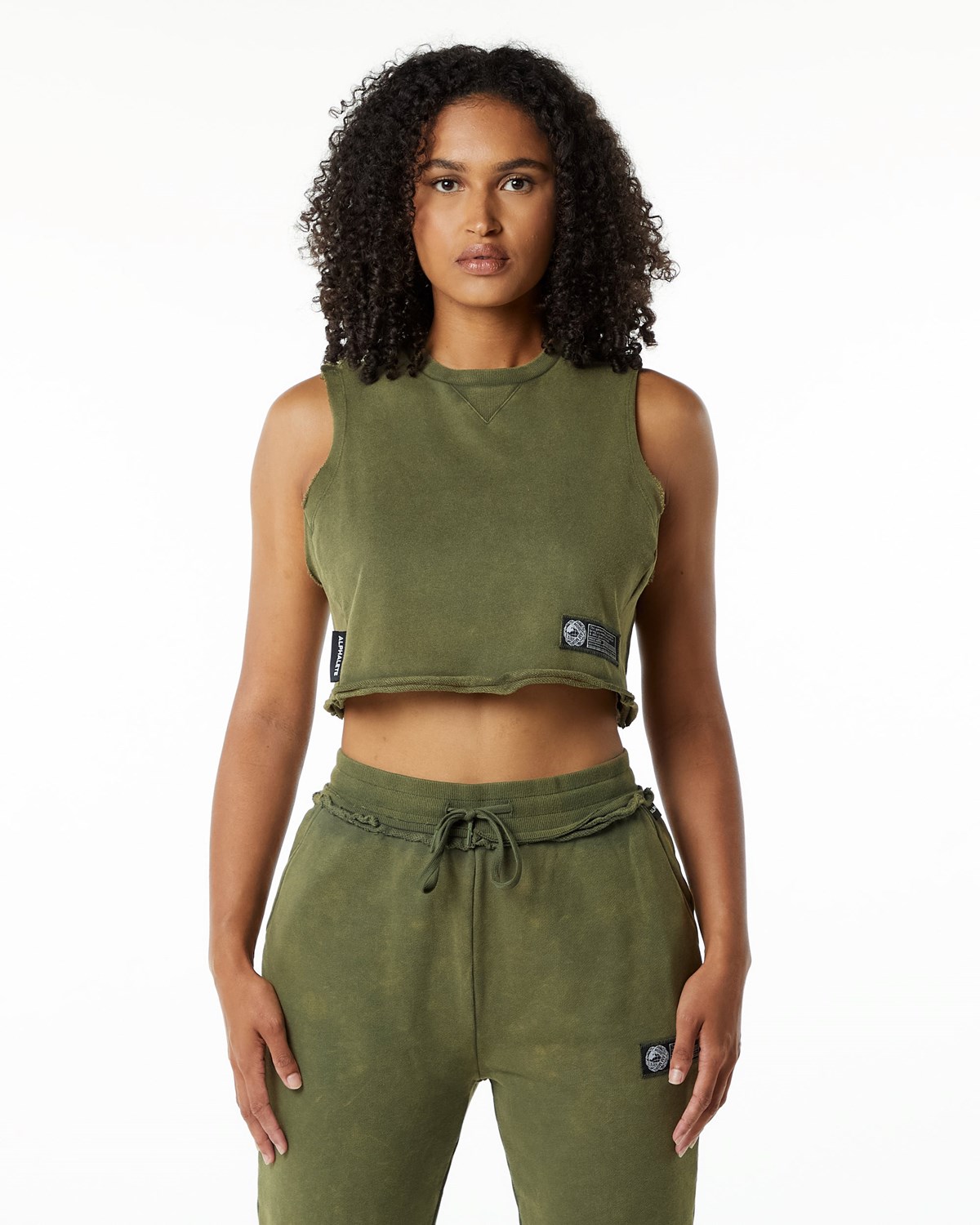 Alphalete Stredne-Weight Washed Terry Crop Cutoff Zelene | 572-APFRSC