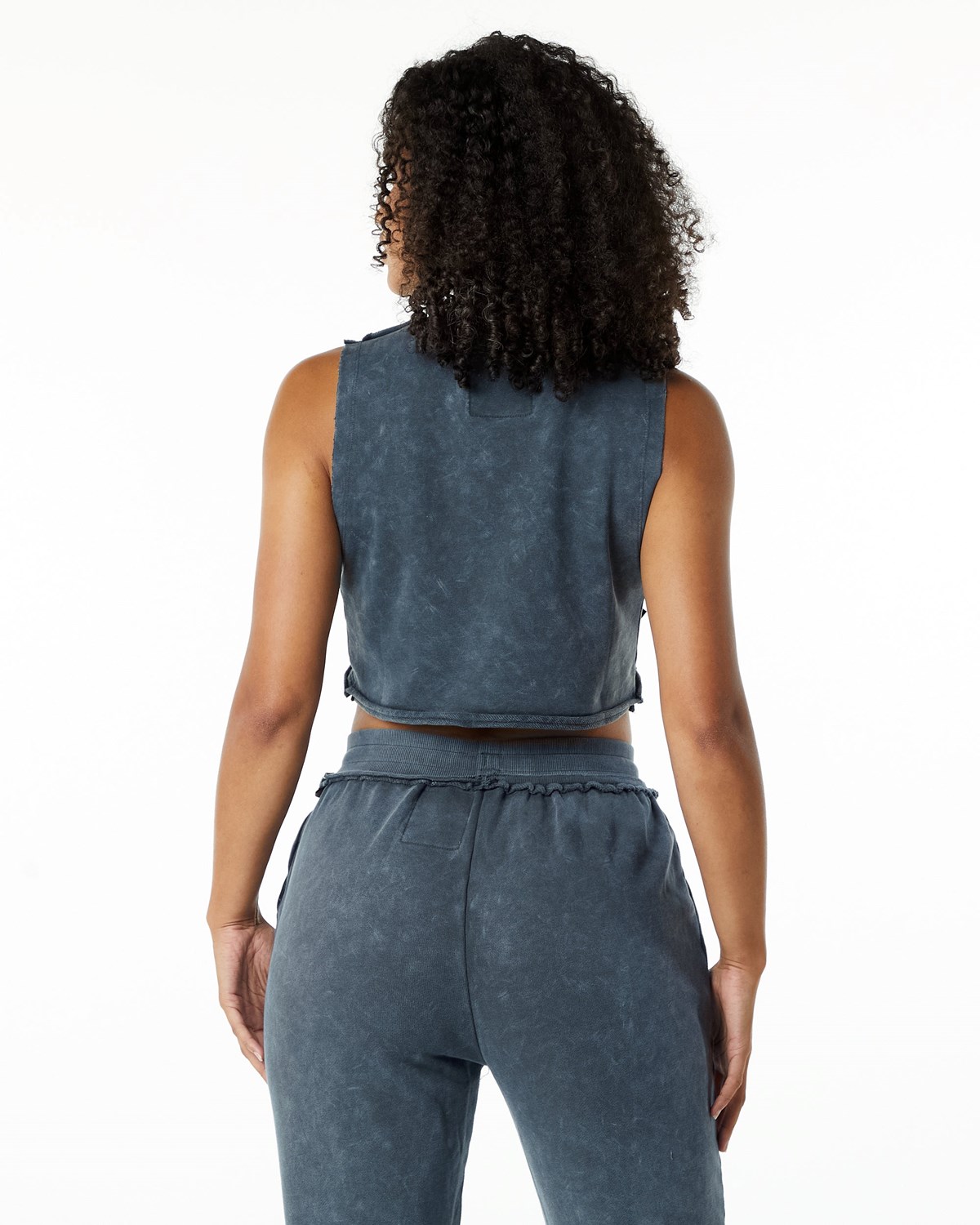 Alphalete Stredne-Weight Washed Terry Crop Cutoff Modre | 946-LBKSXP