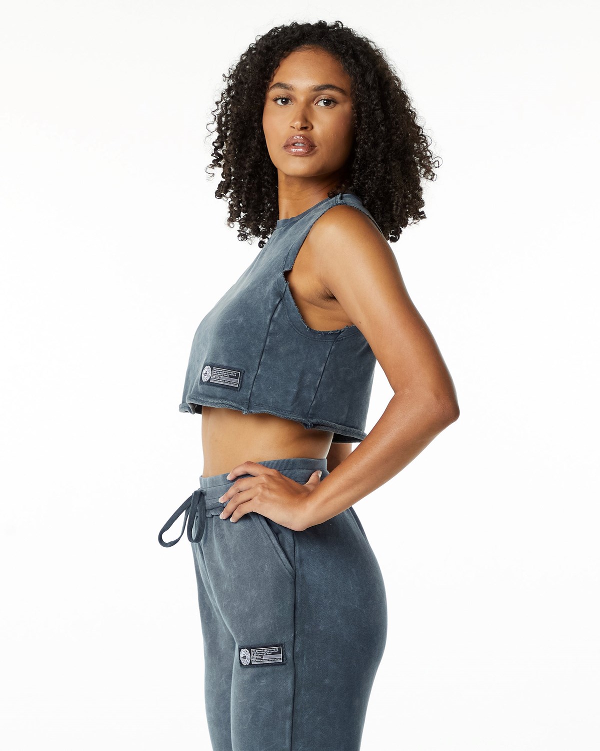 Alphalete Stredne-Weight Washed Terry Crop Cutoff Modre | 946-LBKSXP