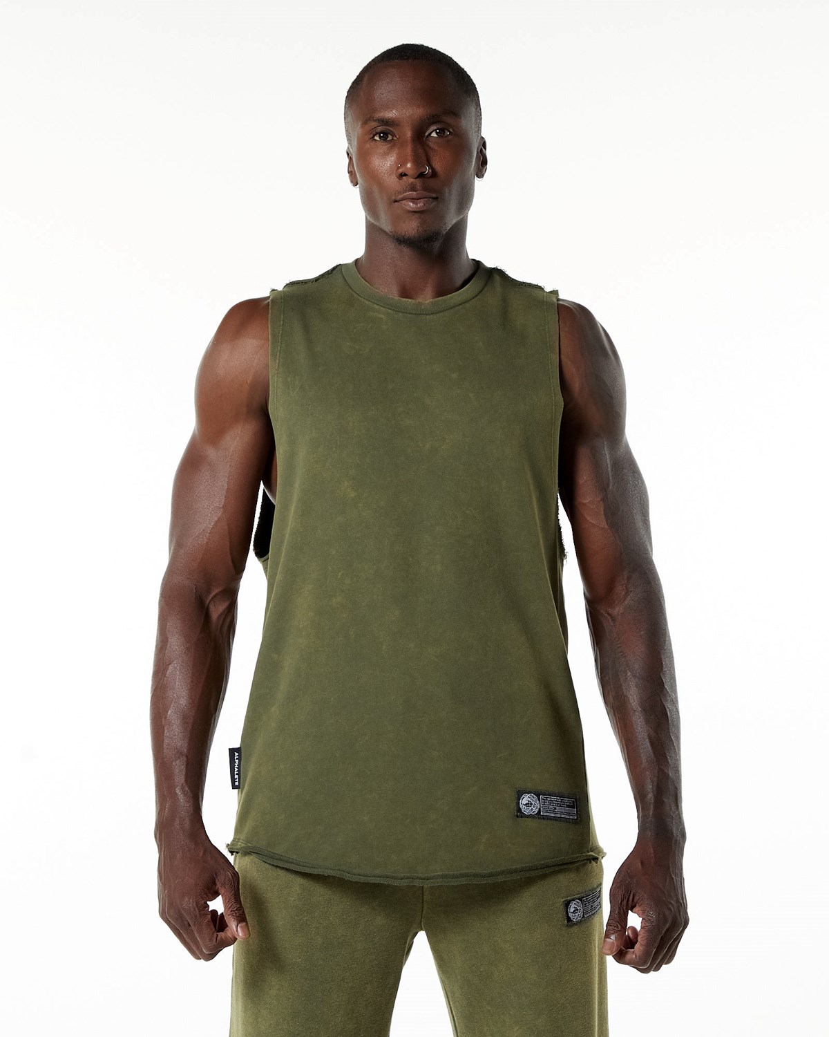 Alphalete Stredne-Weight Washed Terry Cutoff Zelene | 809-KOGRZX